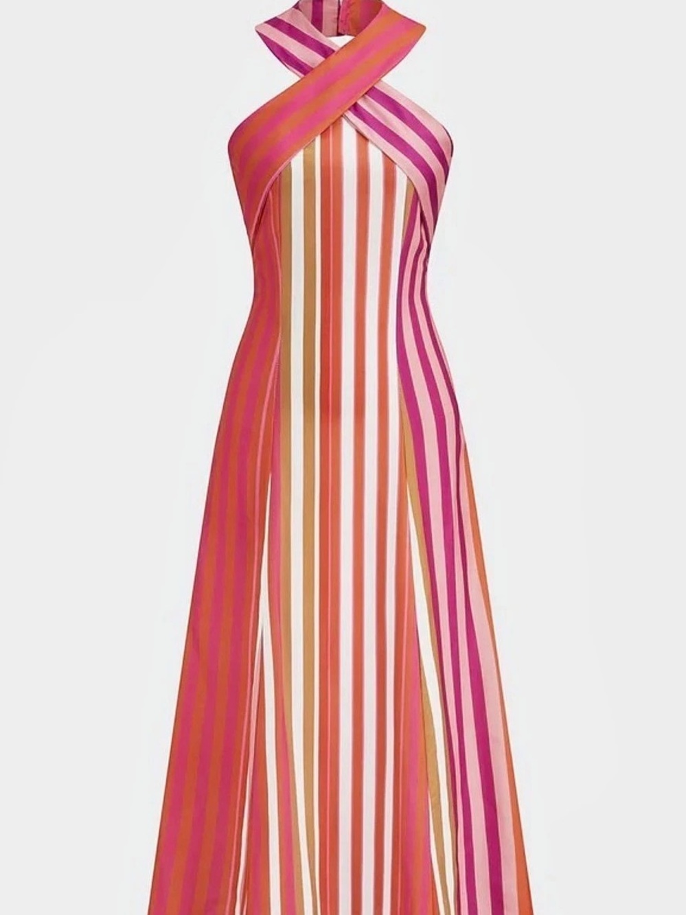 Multicolor Striped Halter Maxi Dress Pink & Orange NWT